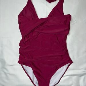 Burgundy one piece swimsuit with ruching  Size: L